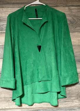 IC by Connie K Green Faux Suede Jacket XL Lagenlook Avant Garde